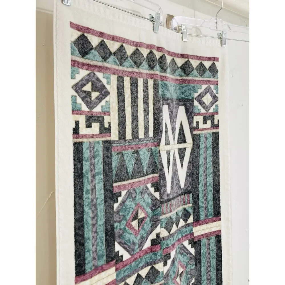 Vintage 1990s Springs Bath Towel USA Teal Geometric Vaporwave Memphis Design Dec